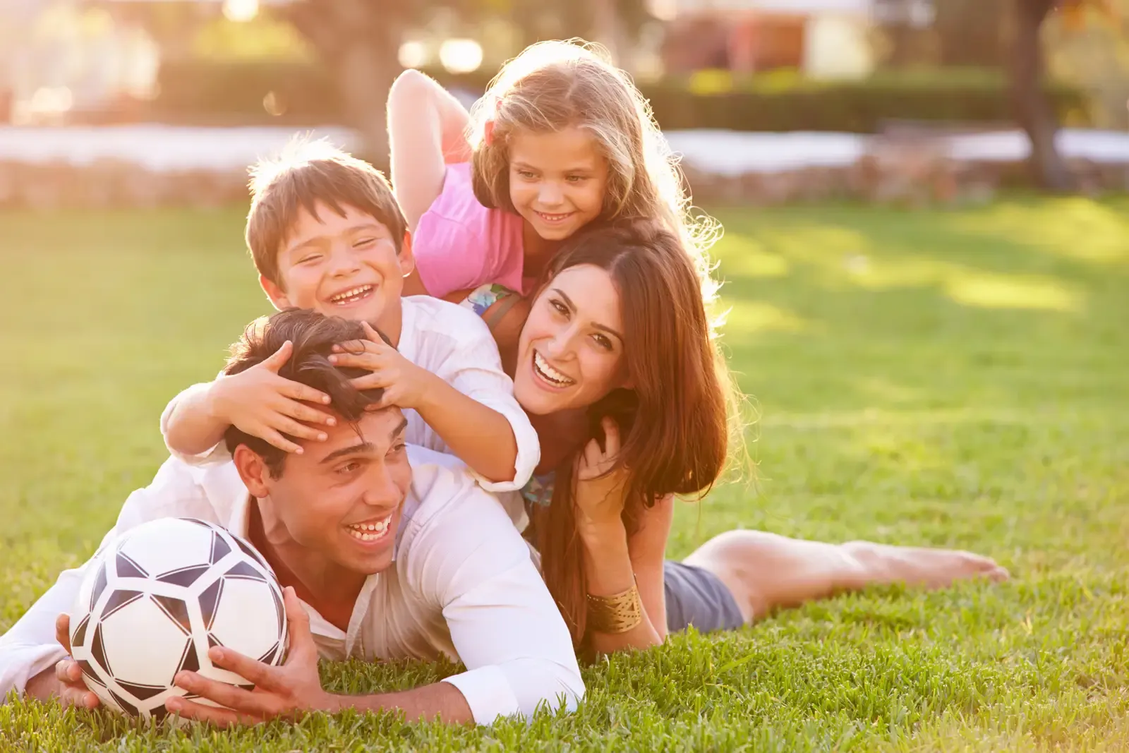 family on lawn