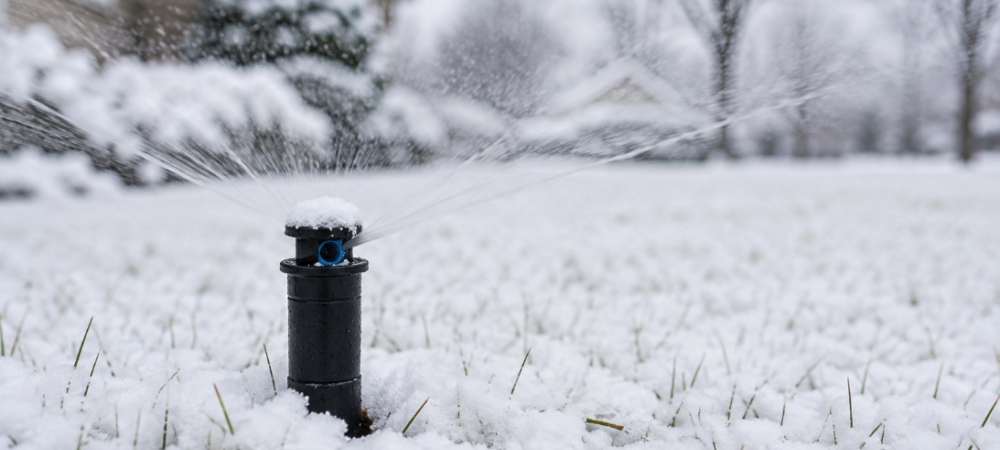 sprinkler surrounded by snow