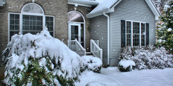 snowy house and yard