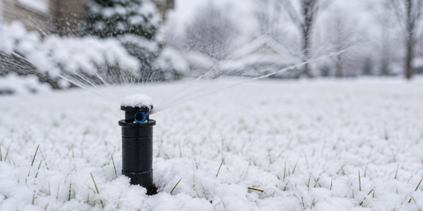 sprinkler surrounded by snow